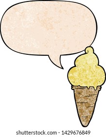 cartoon ice cream with speech bubble in retro texture style