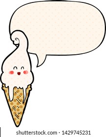 cartoon ice cream with speech bubble in comic book style