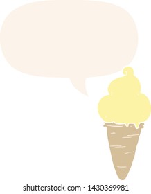 helado de dibujos animados con burbuja de habla en estilo retro