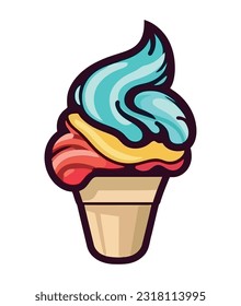 cartoon ice cream, summer snack icon isolated