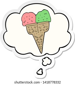 helado de dibujos animados con burbuja de pensamiento como pegatina impresa