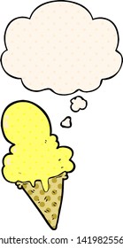cartoon ice cream with thought bubble in comic book style