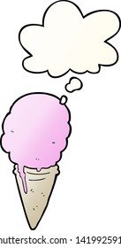 cartoon ice cream with thought bubble in smooth gradient style