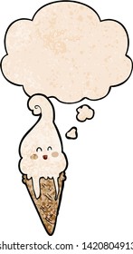 cartoon ice cream with thought bubble in grunge texture style