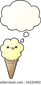 cartoon ice cream with thought bubble in smooth gradient style