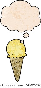 cartoon ice cream with thought bubble in grunge texture style