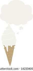 cartoon ice cream with thought bubble in retro style