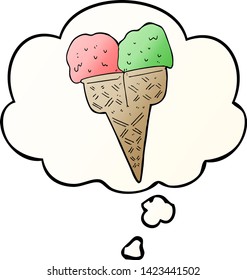 cartoon ice cream with thought bubble in smooth gradient style