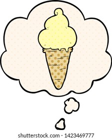 cartoon ice cream with thought bubble in comic book style