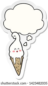 helado de dibujos animados con burbuja de pensamiento como pegatina impresa