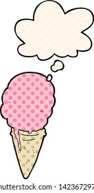 cartoon ice cream with thought bubble in comic book style