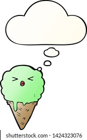 helado de dibujos animados con burbuja de pensamiento en un estilo de gradiente suave