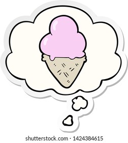 cartoon ice cream with thought bubble as a printed sticker