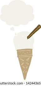 cartoon ice cream with thought bubble in retro style