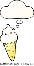 cartoon ice cream with thought bubble in smooth gradient style