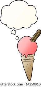 cartoon ice cream with thought bubble in smooth gradient style