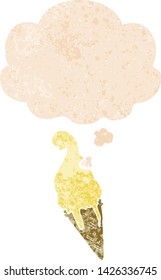 cartoon ice cream with thought bubble in grunge distressed retro textured style