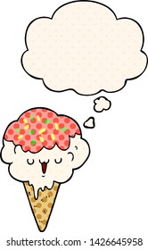 cartoon ice cream with thought bubble in comic book style