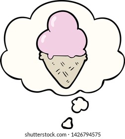 helado de dibujos animados con burbuja de pensamiento
