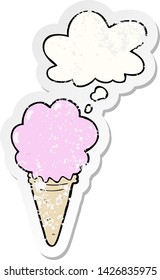 Cartoon-Eis mit Denkblase als bedrückter Aufkleber