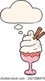 helado de dibujos animados con burbuja de pensamientos al estilo de un libro de historietas