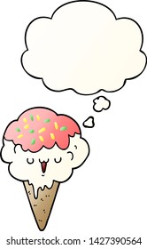 cartoon ice cream with thought bubble in smooth gradient style