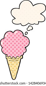 cartoon ice cream with thought bubble in comic book style