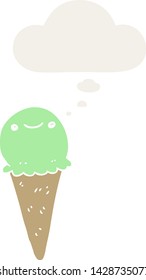 cartoon ice cream with thought bubble in retro style