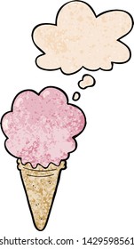 cartoon ice cream with thought bubble in grunge texture style