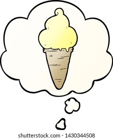 cartoon ice cream with thought bubble in smooth gradient style