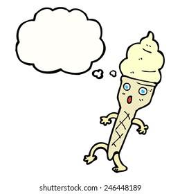 cartoon ice cream with thought bubble