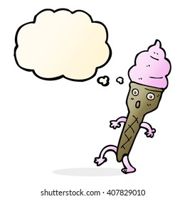 cartoon ice cream with thought bubble
