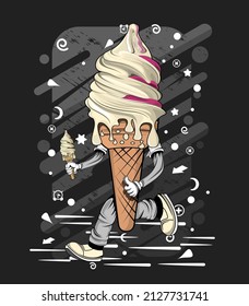 cartoon ice cream t  shirt design illustration