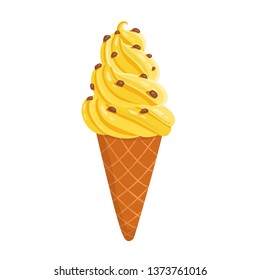 Cartoon ice cream vector icon. Chocolate and yellow cream vanilla ice cream dessert illustration - Vector