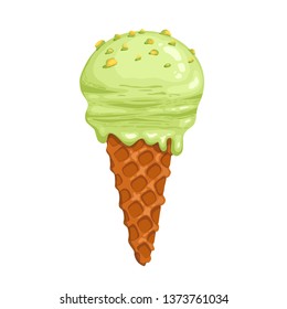 Cartoon ice cream vector icon. Chocolate,nuts and green vanilla ice cream dessert illustration - Vector