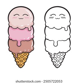 cartoon ice cream vector illustrations. hand drawing with line art style. simple design outline style.