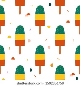 Cartoon ice cream vector pattern background. Sweet and yummy dessert. Design for fabric, wrapping, textile, wallpaper, apparel.