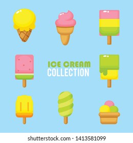 Cartoon ice cream vector set, ice cream dessert illustration