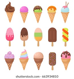Cartoon ice cream vector set. Chocolate and vanilla ice cream dessert illustration