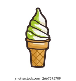 Vector de helado de dibujos animados en colores blanco y verde