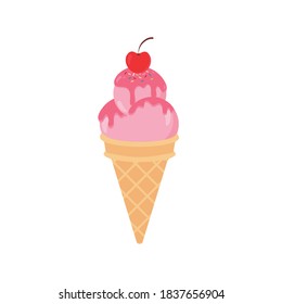Cartoon ice cream waffle cone Including gelato and ice cream scoops, various flavors, chocolate, strawberry, vanilla, coffee topper, sundae Strawberry Sauce, Chocolate Sauce, Caramel Sauce On Waffles 