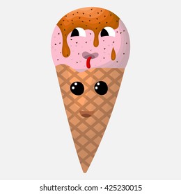 cartoon ice cream waffle cone with chocolate character. 