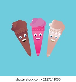 cartoon ice creams with cute faces.