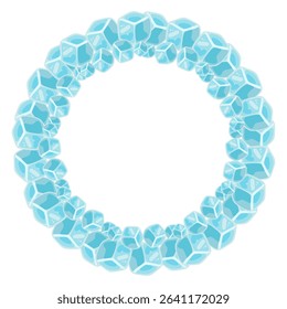 Cartoon ice cube frame in cool blue tones. Vector isolated illustration on white background.