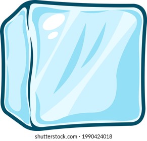 Cartoon Ice Cube. Vector Hand Drawn Illustration Isolated On Transparent Background