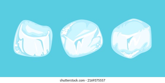 Cubos de hielo de dibujos animados aislados en un fondo azul. Ilustración vectorial.