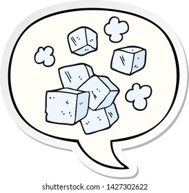 cubos de hielo de dibujos animados con pegatina de burbuja de habla
