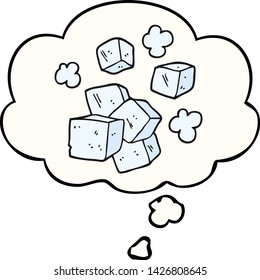 cubos de hielo de dibujos animados con burbuja de pensamiento