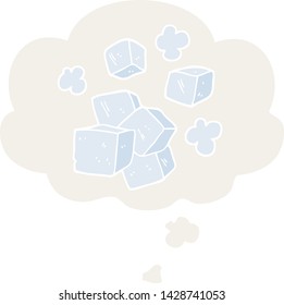 cubos de hielo de dibujos animados con burbuja de pensamiento en estilo retro