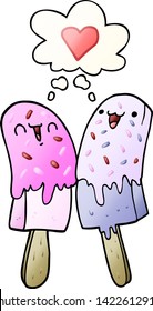 cartoon ice lolly in love with thought bubble in smooth gradient style